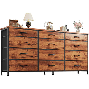 55" 12-Drawer Dresser with TV Stand – Metal Frame & Wood Top