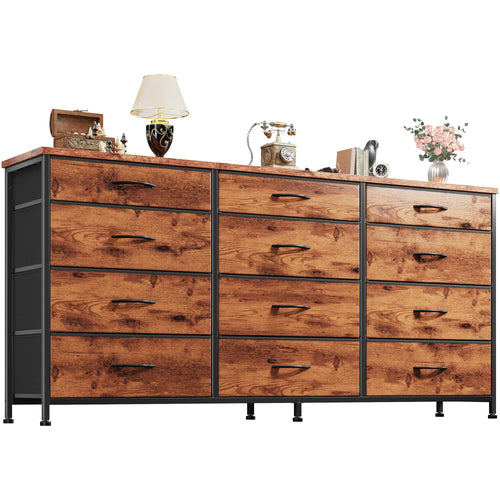 55" 12-Drawer Dresser with TV Stand – Metal Frame & Wood Top