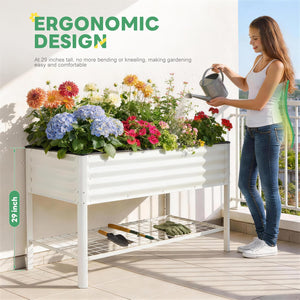 Elevated Raised Garden Bed with Wheels & Storage Shelf