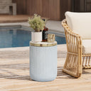 Outdoor Side Table with Storage Cement Patio End Table Wood Lid Accent Table