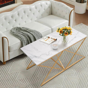 3-Piece Faux Marble Nesting Coffee Table Set with Gold Metal Frame