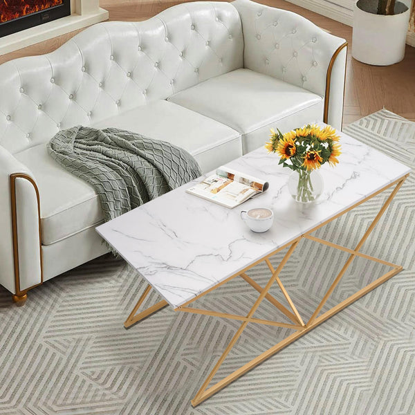 3-Piece Faux Marble Nesting Coffee Table Set with Gold Metal Frame