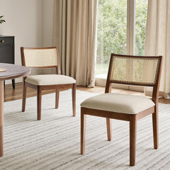 Rattan Dining Chairs with Cushioned Seat & Solid Wood Frame