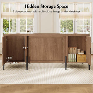 63-Inch Executive Desk with Drawers, Keyboard Tray & Storage Cabinets