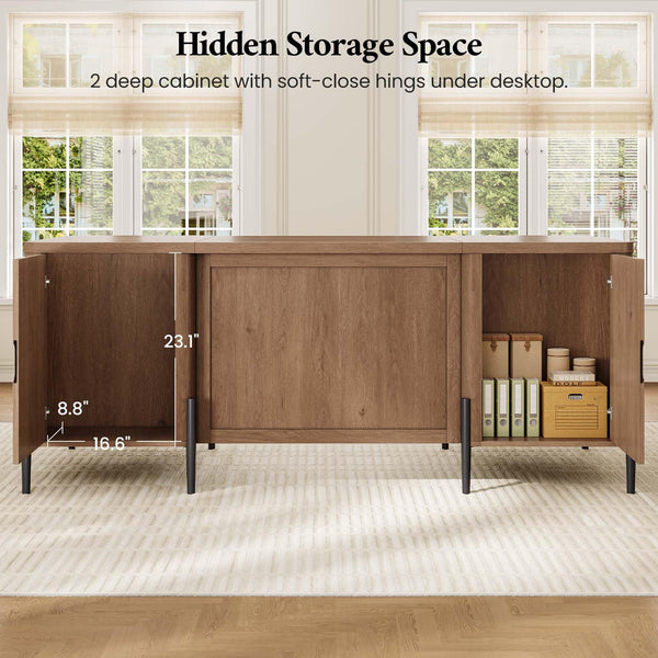 63-Inch Executive Desk with Drawers, Keyboard Tray & Storage Cabinets