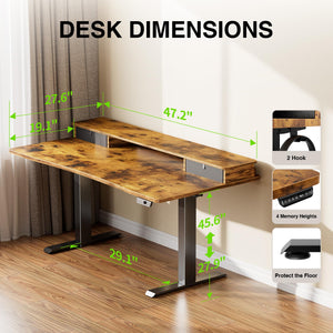 Electric Standing Desk with Storage Drawers & Monitor Riser, 47.2" x 27.6"