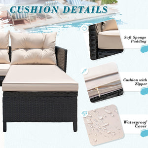 3-Piece Outdoor Wicker Rattan Sectional Sofa Set with Coffee Table