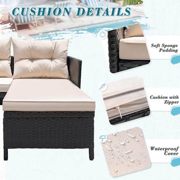 3-Piece Outdoor Wicker Rattan Sectional Sofa Set with Coffee Table