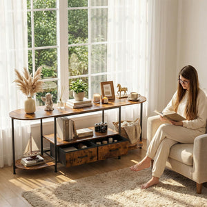 63-Inch Curved Edge TV Stand with Fabric Drawers