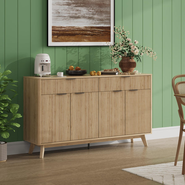 60" Buffet Sideboard Cabinet with Drawers & Wave Doors