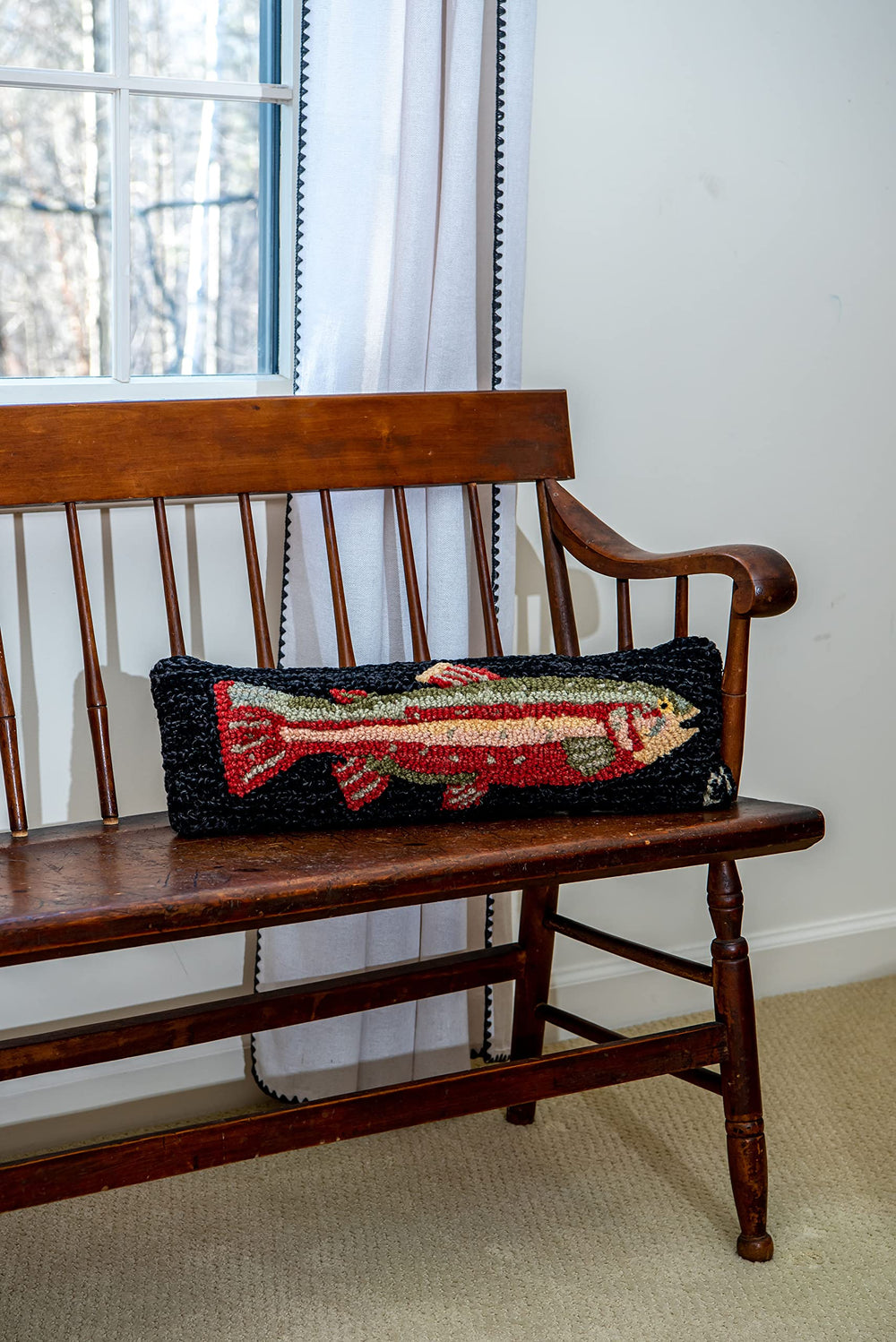 Hand-Hooked Wool Steelhead Trout Throw Pillow 8 x 24 Inch