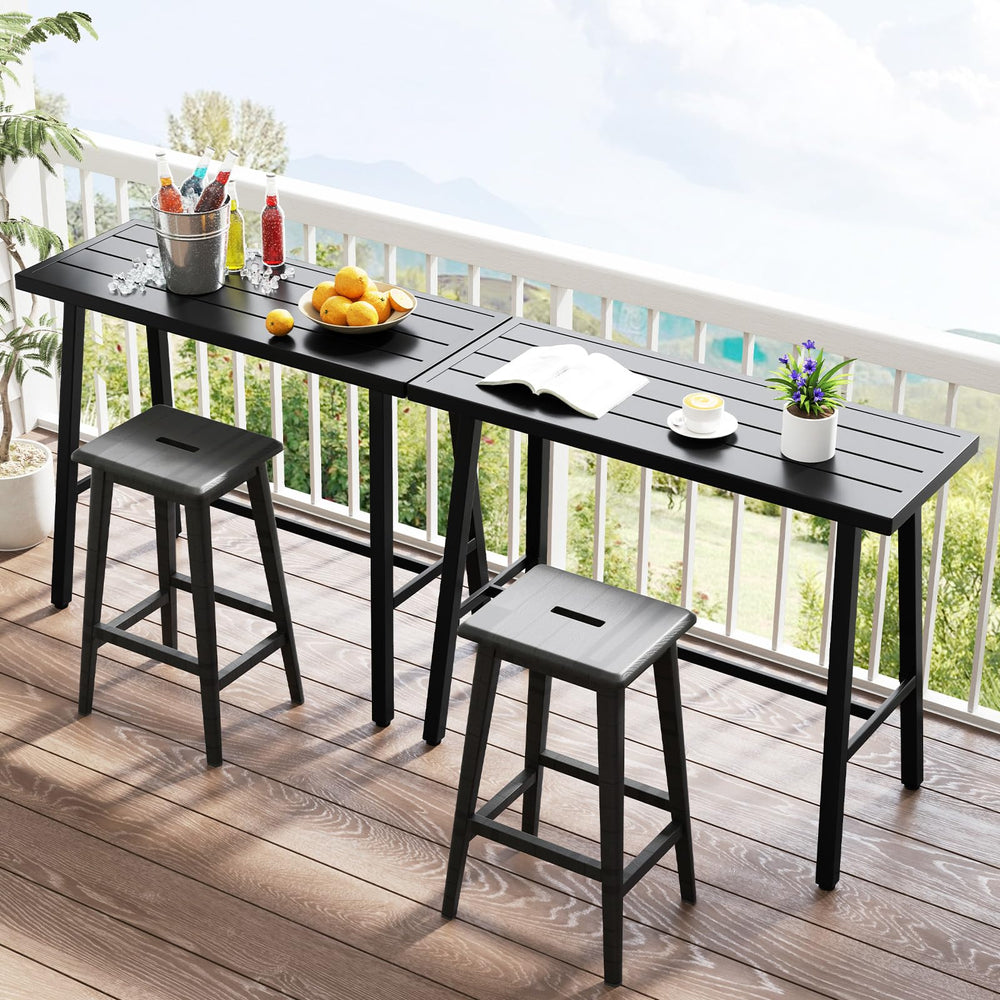 Outdoor Counter Height Bar Table – Black Metal, 46" Rectangular Pub Table