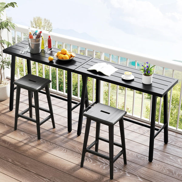 Outdoor Counter Height Bar Table – Black Metal, 46" Rectangular Pub Table
