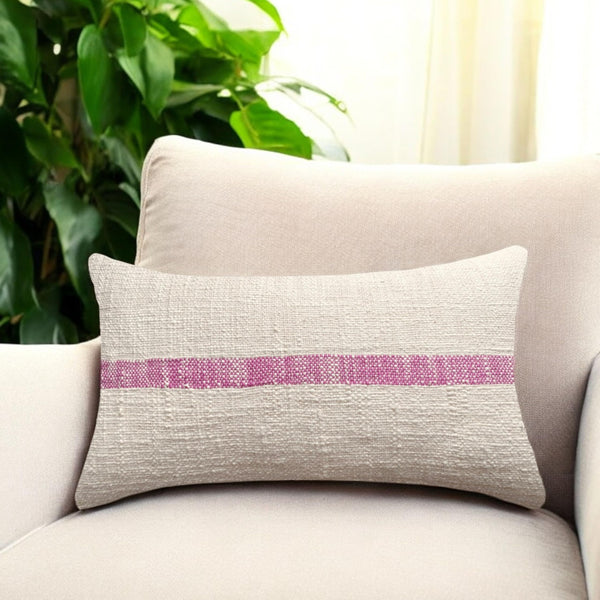 Striped Cotton Lumbar Pillow Cover, 12x20, Bohemian Accent