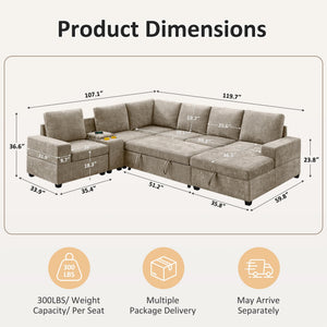 Modular Sectional Sofa with Pull-Out Bed & Storage