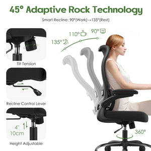 Ergonomic Mesh Office Chair with Lumbar Support & Flip-Up Armrests