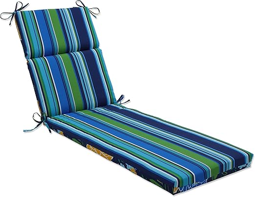 Reversible Floral Stripe Chaise Lounge Cushion – Indoor Outdoor, Weather & Fade Resistant