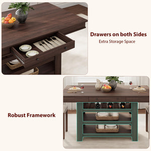 Counter Height Dining Table with Wine Rack & Storage Drawers