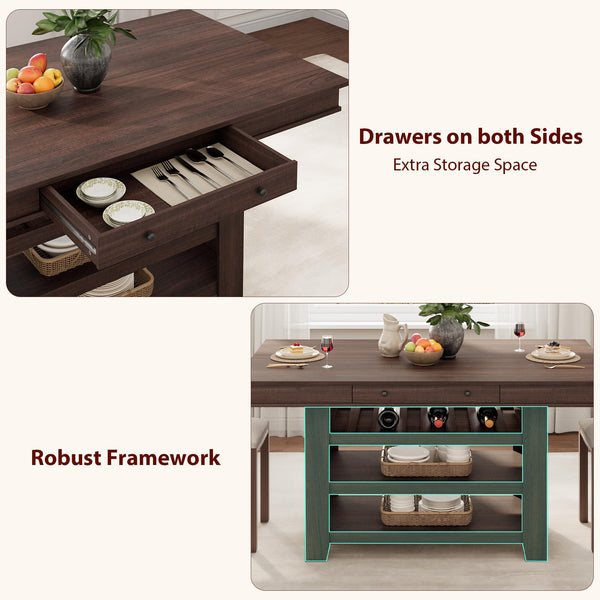 Counter Height Dining Table with Wine Rack & Storage Drawers