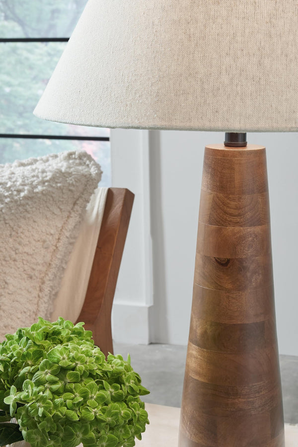 Wood Base Empire Shade Table Lamp with 3-Way Switch