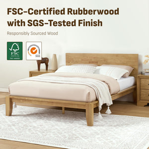 Japandi Solid Wood Platform Bed Frame with Optional Headboard