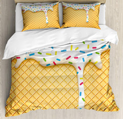 Queen Duvet Cover Set – Ice Cream Cartoon Print, 3-Piece Bedding Set