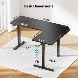 L-Shaped Electric Standing Desk with Built-In Power Outlets