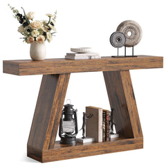 55-Inch Farmhouse Console Sofa Table with Storage Shelf