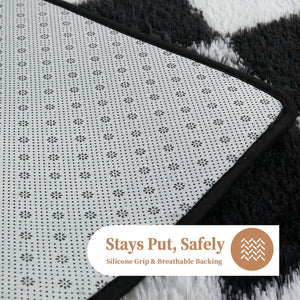 Checkered Shag Area Rug – Black & White Plush Non-Slip Carpet