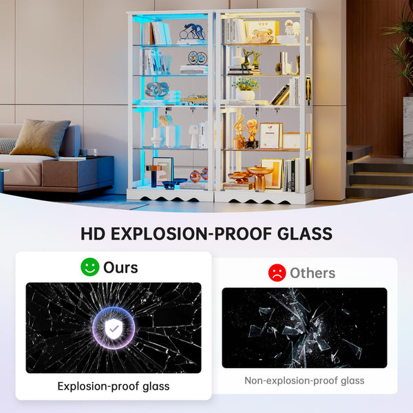 71-Inch 5-Tier Glass Display Cabinet with RGB LED Lighting