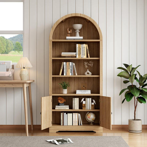 6-Tier Arched Bookcase with Storage Cabinet