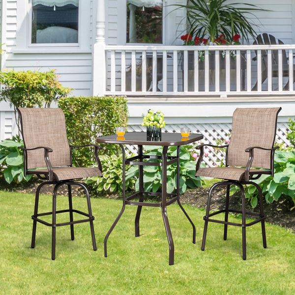 Outdoor Bar Height Table with Square Tempered Glass Top