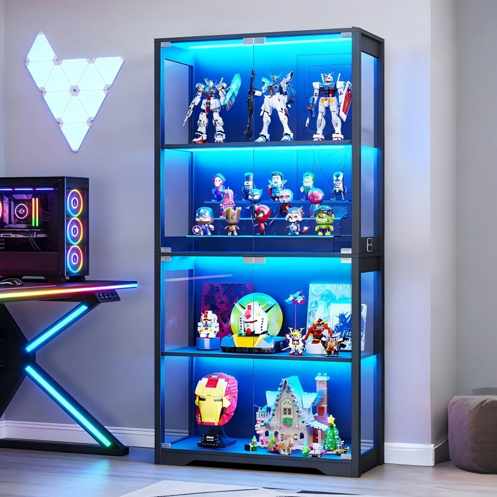Glass Door Display Cabinet with LED Lights & Motion Sensor
