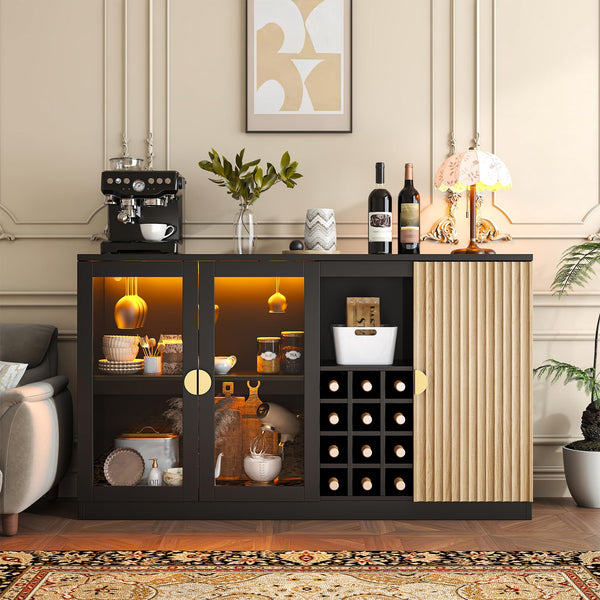 55" Bar Cabinet with RGB LED Light & Wine Rack