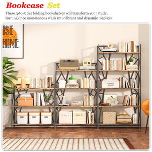 5-Tier Folding Bookshelf, No-Assembly Industrial Storage Shelves