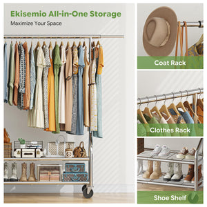 Heavy Duty Rolling Clothes Rack with Shelves