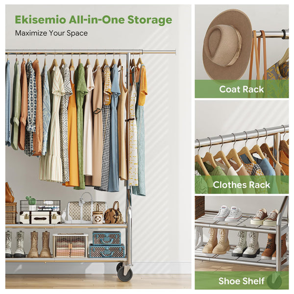 Heavy Duty Rolling Clothes Rack with Shelves