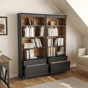 72-Inch Tall Narrow Bookshelf with 2 Drawers, 5-Tier Floor Standing Bookcase