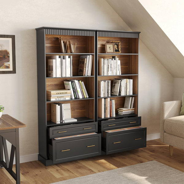72-Inch Tall Narrow Bookshelf with 2 Drawers, 5-Tier Floor Standing Bookcase