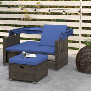 Outdoor Rattan Daybed with Retractable Canopy & Adjustable Backrests