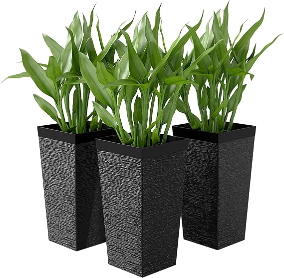 Tall Outdoor Planters Set of 3 with Wheels & Drainage