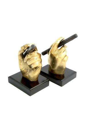 Brass Cigar Bookends on Wood Base
