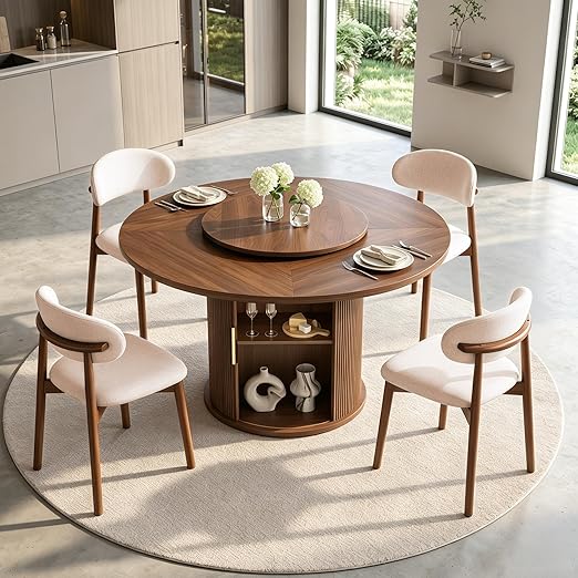 Round Dining Table Set with Storage & Turntable