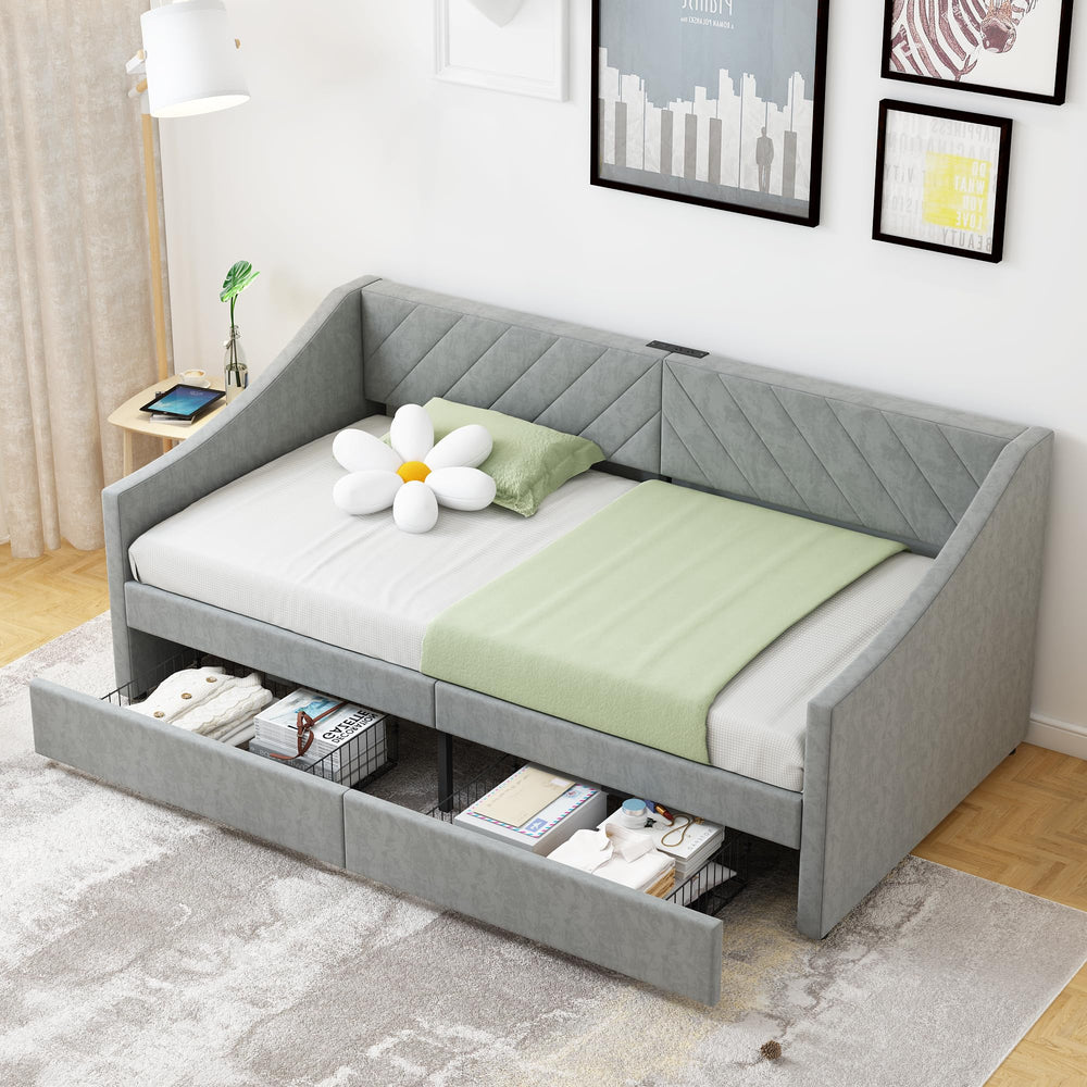 Twin Upholstered Daybed with Storage Drawers