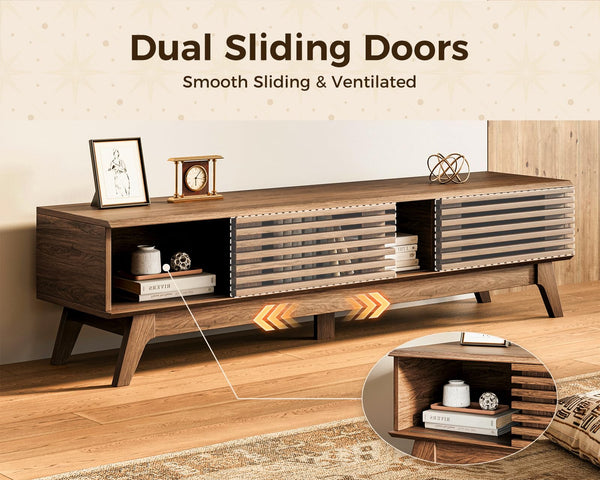 Mid-Century Modern TV Stand with Sliding Doors