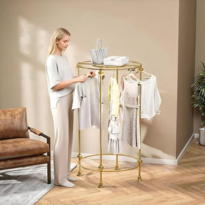 Round Garment Rack with Top Shelf