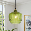 Amber Glass Pendant Light – Adjustable Gold Farmhouse Ceiling Fixture