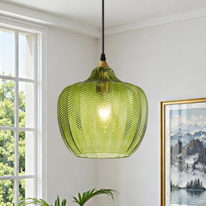 Amber Glass Pendant Light – Adjustable Gold Farmhouse Ceiling Fixture
