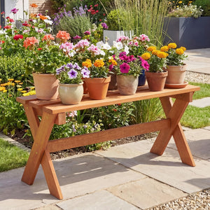 Outdoor Wood Bench – 2-Person Hardwood Patio Bench with Slatted Seat