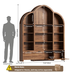 Arched Triple Wide Bookshelf with 15 Cubby Storage, 5-Tier, 84" H